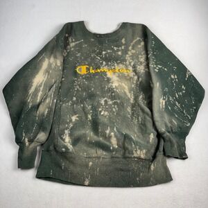 Champion Reverse Weave Sweatshirt Mens Medium Green Bleached Tie Dye Made in USA